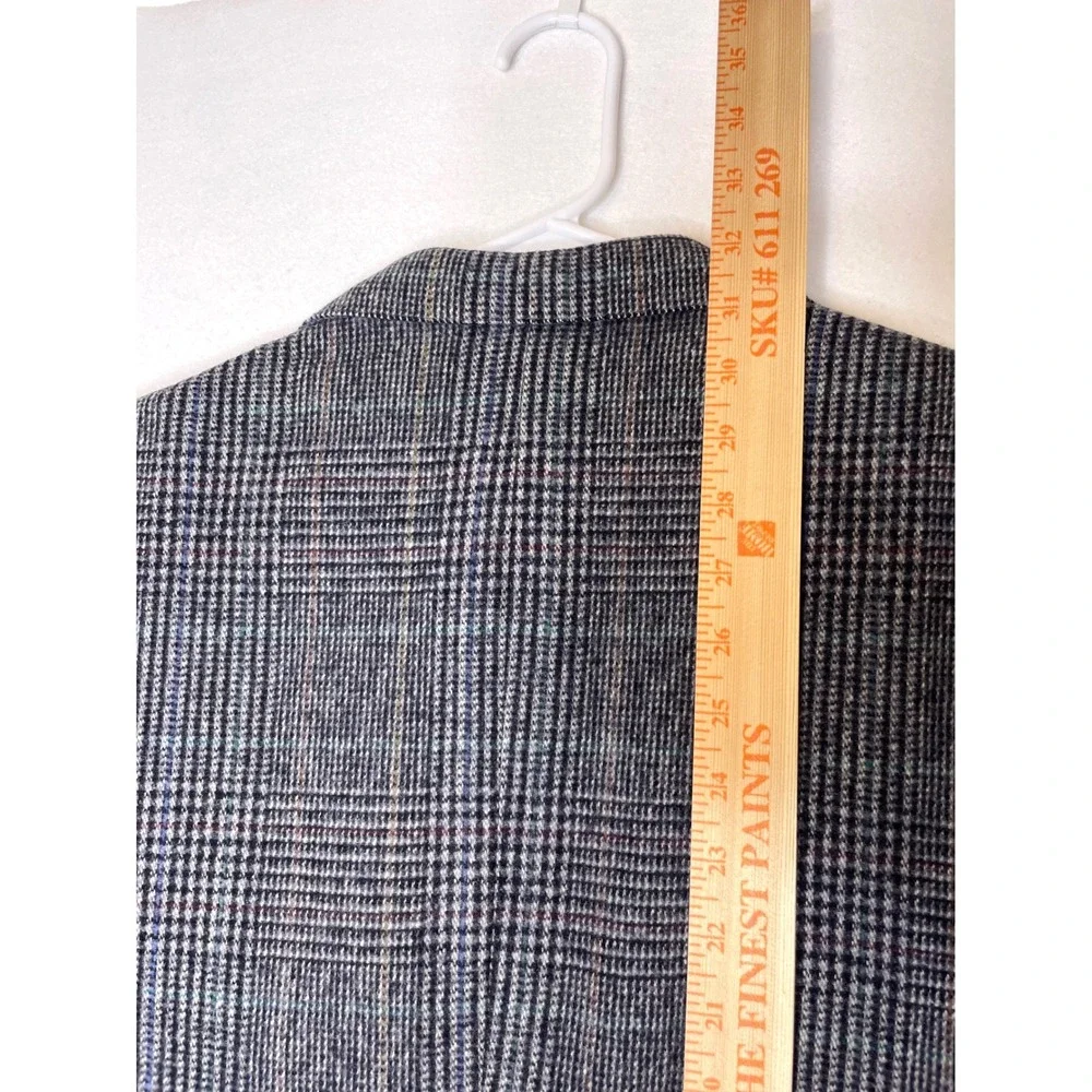 Mens Pure Wool Blazer Sport Coat Glen Plaid 40R Grey John Alexander
